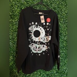 Mighty Fine Black Sweatshirt with Celestial Moth Design